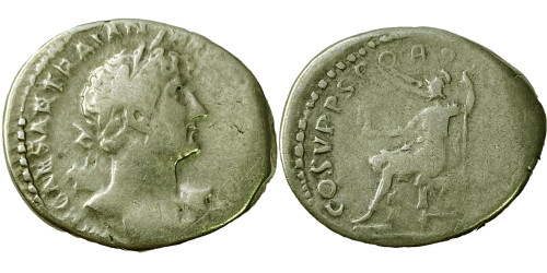 Гибрид денария 117 — 138 г. н.е. — Адриан/Траян — серебро