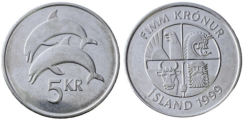 5 крон 1999 Исландия UNC