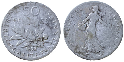 50 сантимов 1898 Франция — серебро