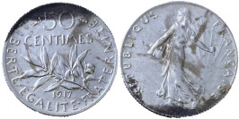 50 сантимов 1917 Франция — серебро №1