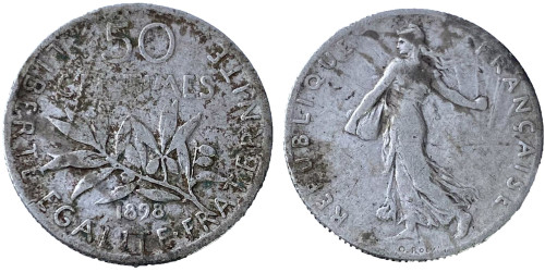 50 сантимов 1898 Франция — серебро №1