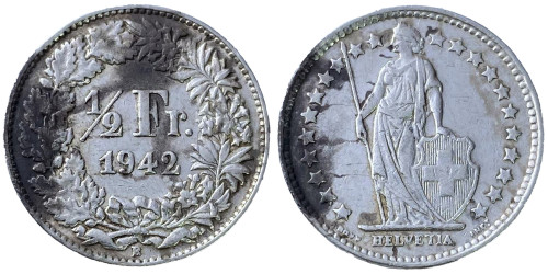 1/2 франка 1942 Швейцария