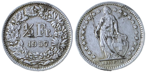 1/2 франка 1957 Швейцария