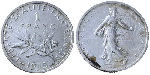 1 франк 1915 Франция — серебро