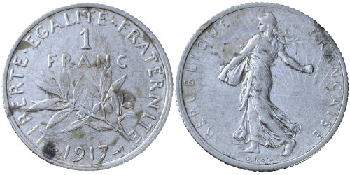 1 франк 1917 Франция — серебро