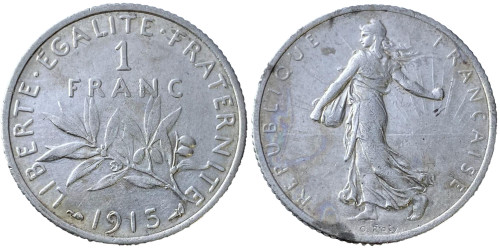1 франк 1915 Франция — серебро №1