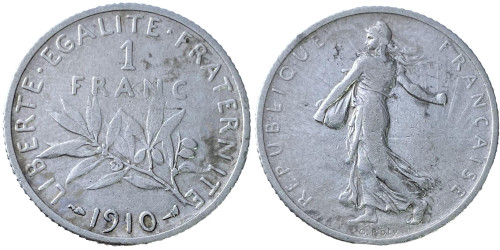 1 франк 1910 Франция — серебро