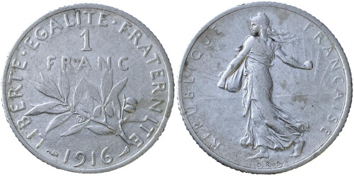 1 франк 1916 Франция — серебро
