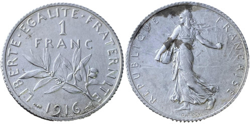 1 франк 1916 Франция — серебро №2