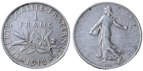 1 франк 1918 Франция — серебро