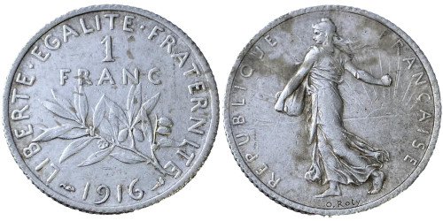 1 франк 1916 Франция — серебро №4