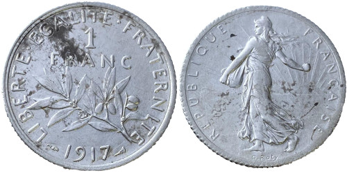 1 франк 1917 Франция — серебро №1