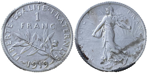 1 франк 1919 Франция — серебро