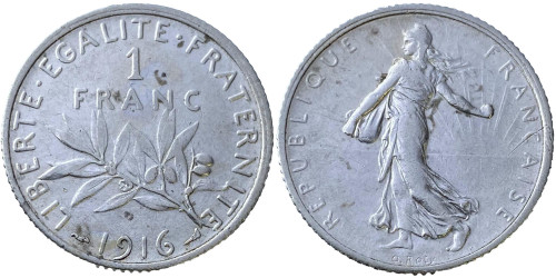 1 франк 1916 Франция — серебро №5