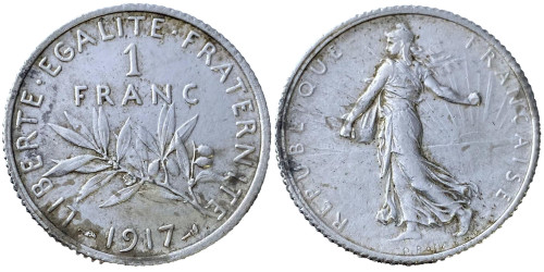 1 франк 1917 Франция — серебро №2