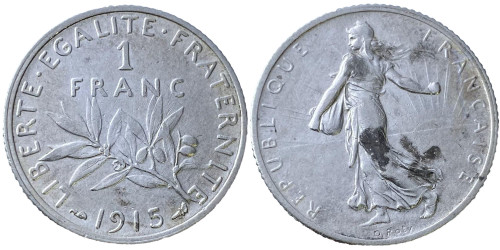 1 франк 1915 Франция — серебро №3