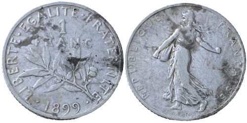 1 франк 1899 Франция — серебро