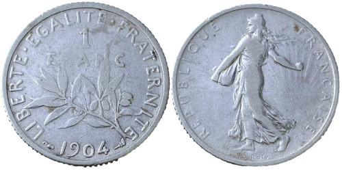 1 франк 1904 Франция — серебро