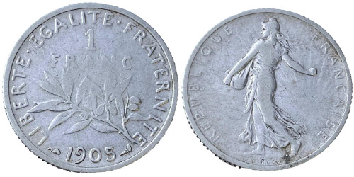 1 франк 1905 Франция — серебро