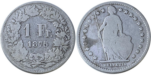 1 франк 1875 Швейцария — серебро