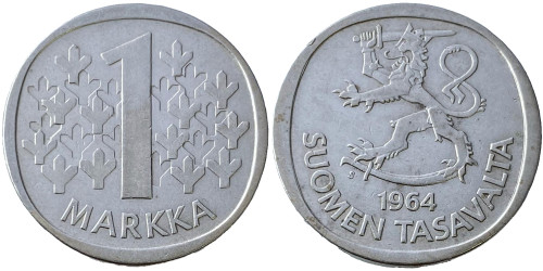 1 марка 1964 Финляндия — серебро