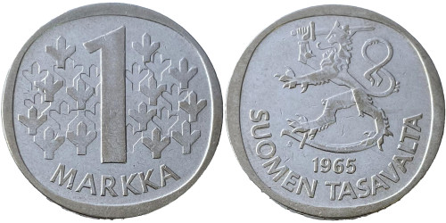 1 марка 1965 Финляндия — серебро