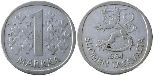 1 марка 1964 Финляндия — серебро №1