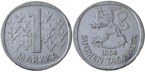 1 марка 1964 Финляндия — серебро №2