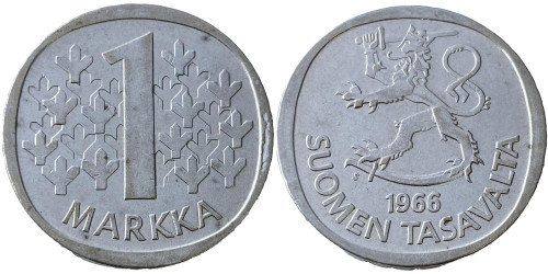 1 марка 1966 Финляндия — серебро