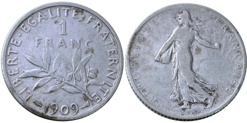 1 франк 1909 Франция — серебро