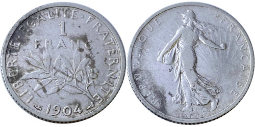1 франк 1904 Франция — серебро №1