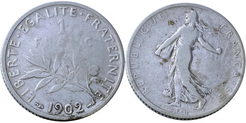 1 франк 1902 Франция — серебро №1