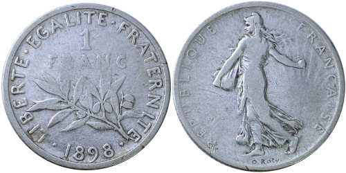 1 франк 1898 Франция — серебро
