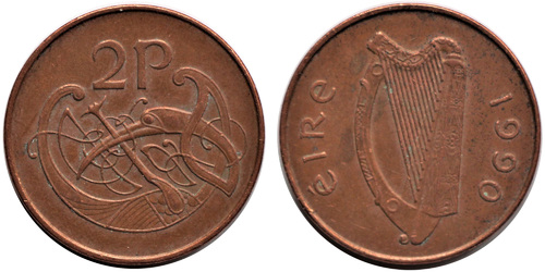 2 пенса 1990 Ирландия