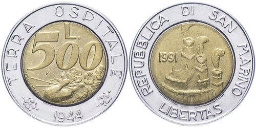 500 лир 1991 Сан-Марино UNC