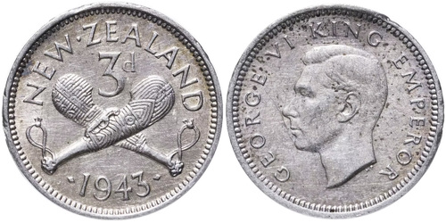 3 пенса 1943 Новая Зеландия — серебро