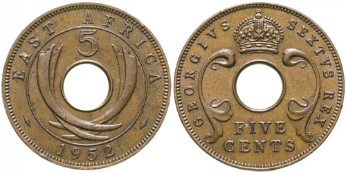 5 центов 1952 Британская Восточная Африка