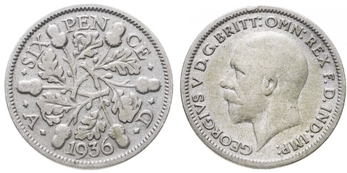 6 пенсов 1936 Великобритания — серебро